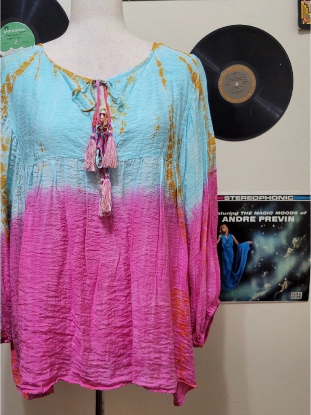 John Mark | Blue & Pink Tie Dye Blouse